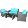 4 Pieces Patio Rattan Furniture Set Sofa Table with Storage Shelf Cushion - Gallery View 20 of 67