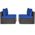 2 Pieces Patio Rattan Armless Sofa Set with 2 Cushions and 2 Pillows