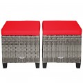 2 Pieces Patio Rattan Ottoman Seat with Removable Cushions