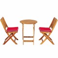 3 Pieces Patio Folding Wooden Bistro Set Cushioned Chair - Gallery View 33 of 35