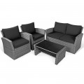 4 Pieces Patio Rattan Furniture Set Sofa Table with Storage Shelf Cushion - Gallery View 48 of 67