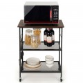 3-Tier Kitchen Serving Cart Utility Standing Microwave Rack with Hooks - Gallery View 9 of 12