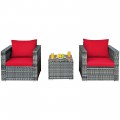 3 Pieces Patio Rattan Furniture Bistro Sofa Set with Cushioned - Gallery View 34 of 61