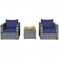 3 Pieces Patio Rattan Furniture Bistro Sofa Set with Cushioned - Gallery View 22 of 61