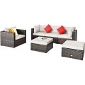 6 Pieces Patio Rattan Furniture Set with Sectional Cushion - Gallery View 53 of 62