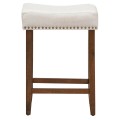 24 Inch 2 Pieces Nailhead Saddle Bar Stools with Fabric Seat and Wood Legs - Gallery View 8 of 22