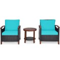 3 Pieces Solid Wood Frame Patio Rattan Furniture Set - Gallery View 39 of 48