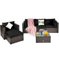 6 Pieces Patio Rattan Furniture Set with Sectional Cushion - Gallery View 47 of 62