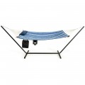 Hammock Chair Stand Set Cotton Swing with Pillow Cup Holder Indoor Outdoor - Gallery View 9 of 15
