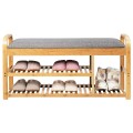 Entryway 3-Tier Bamboo Shoe Rack Bench with Cushion - Gallery View 5 of 12