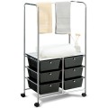 6 Drawer Rolling Storage Drawer Cart with Hanging Bar for Office School Home - Gallery View 46 of 48