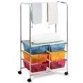 6 Drawer Rolling Storage Drawer Cart with Hanging Bar for Office School Home - Gallery View 24 of 48