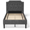 Linen Twin Upholstered Platform Bed with Frame Headboard Mattress Foundation - Gallery View 10 of 12