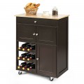 Kitchen Cart with Rubber Wood Top 3 Tier Wine Racks 2 Cabinets - Gallery View 20 of 24