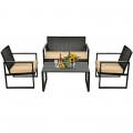 4 Pieces Patio Rattan Furniture Set Cushioned Sofa Coffee Table Garden Deck - Gallery View 3 of 11