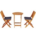 3 Pieces Patio Folding Wooden Bistro Set Cushioned Chair - Gallery View 20 of 35