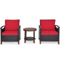 3 Pieces Solid Wood Frame Patio Rattan Furniture Set - Gallery View 27 of 48