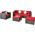 6 Pieces Patio Rattan Furniture Set with Sectional Cushion - Gallery View 3 of 62