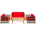 4 Pieces Acacia Outdoor Patio Wood Sofa Set with Cushions - Gallery View 18 of 43