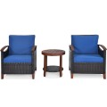 3 Pieces Solid Wood Frame Patio Rattan Furniture Set - Gallery View 16 of 48