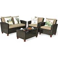Outdoor 4 Pieces Patio Rattan Furniture Set - Gallery View 4 of 12