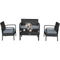 4 Pieces Patio Rattan Cushioned Furniture Set with Loveseat and Table - Gallery View 8 of 25