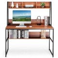 47 Inch Computer Desk with Open Storage Space and Bottom Bookshelf - Gallery View 5 of 36