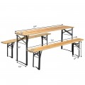 3 Pieces Folding Wooden Picnic Table Bench Set - Gallery View 4 of 11