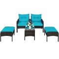5 Pieces Patio Rattan Sofa Ottoman Furniture Set with Cushions - Gallery View 36 of 46