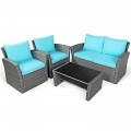 4 Pieces Patio Rattan Furniture Set Sofa Table with Storage Shelf Cushion - Gallery View 21 of 67