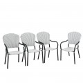 Set of 4 Patio Rattan Stackable Dining Chair with  Armrest for Garden