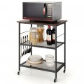 3-Tier Kitchen Serving Cart Utility Standing Microwave Rack with Hooks - Gallery View 8 of 12