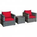 3 Pieces Patio Rattan Furniture Bistro Sofa Set with Cushioned - Gallery View 28 of 61