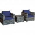 3 Pieces Patio Rattan Furniture Bistro Sofa Set with Cushioned - Gallery View 16 of 61