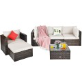 6 Pieces Patio Rattan Furniture Set with Sectional Cushion - Gallery View 58 of 62