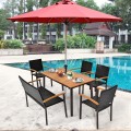 55 Inch Patio Rattan Dining Table with Umbrella Hole - Gallery View 6 of 12