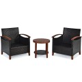 3 Pieces Solid Wood Frame Patio Rattan Furniture Set - Gallery View 46 of 48