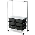 6 Drawer Rolling Storage Drawer Cart with Hanging Bar for Office School Home - Gallery View 47 of 48