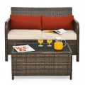 2 Pieces Cushioned Patio Rattan Furniture Set - Gallery View 9 of 12