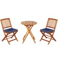 3 Pieces Patio Folding Wooden Bistro Set Cushioned Chair - Gallery View 14 of 35