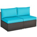 2 Pieces Patio Rattan Armless Sofa Set with 2 Cushions and 2 Pillows - Gallery View 14 of 58