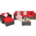 6 Pieces Patio Rattan Furniture Set with Sectional Cushion - Gallery View 9 of 62