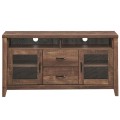Wooden Retro TV Stand with Drawers and Tempered Glass Doors - Gallery View 10 of 12