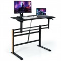 Pneumatic Height Adjustable Gaming Desk T Shaped Game Station with Power Strip Tray - Gallery View 4 of 12