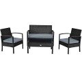 4 Pieces Patio Rattan Cushioned Furniture Set with Loveseat and Table - Gallery View 3 of 25
