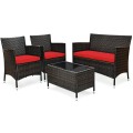 4 Pieces Comfortable Outdoor Rattan Sofa Set with Table - Gallery View 10 of 80