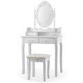 Vanity Table Set with Mirror and Soft Cushioned Stool
