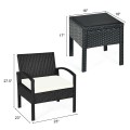 3 Pieces Outdoor Rattan Patio Conversation Set with Seat Cushions