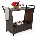 Patio Rattan Bar Serving Cart with Glass Top and Handle - Gallery View 8 of 12