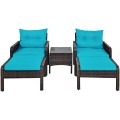 5 Pieces Patio Rattan Sofa Ottoman Furniture Set with Cushions - Gallery View 38 of 46